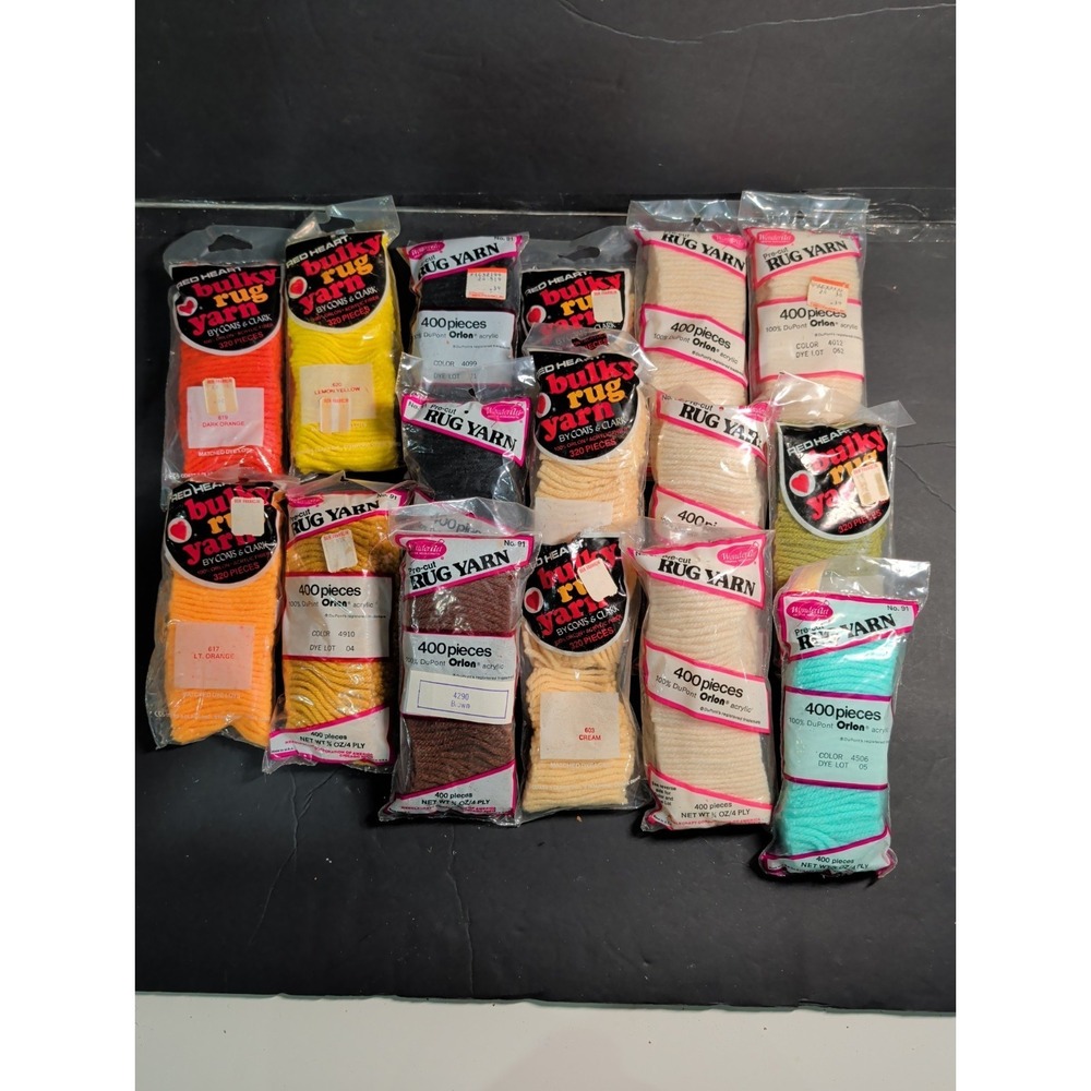 Vintage Lot Of‎ 15 Caron Pre-Cut Acrylic Latch Hook Rug Yarn Assorted Colors